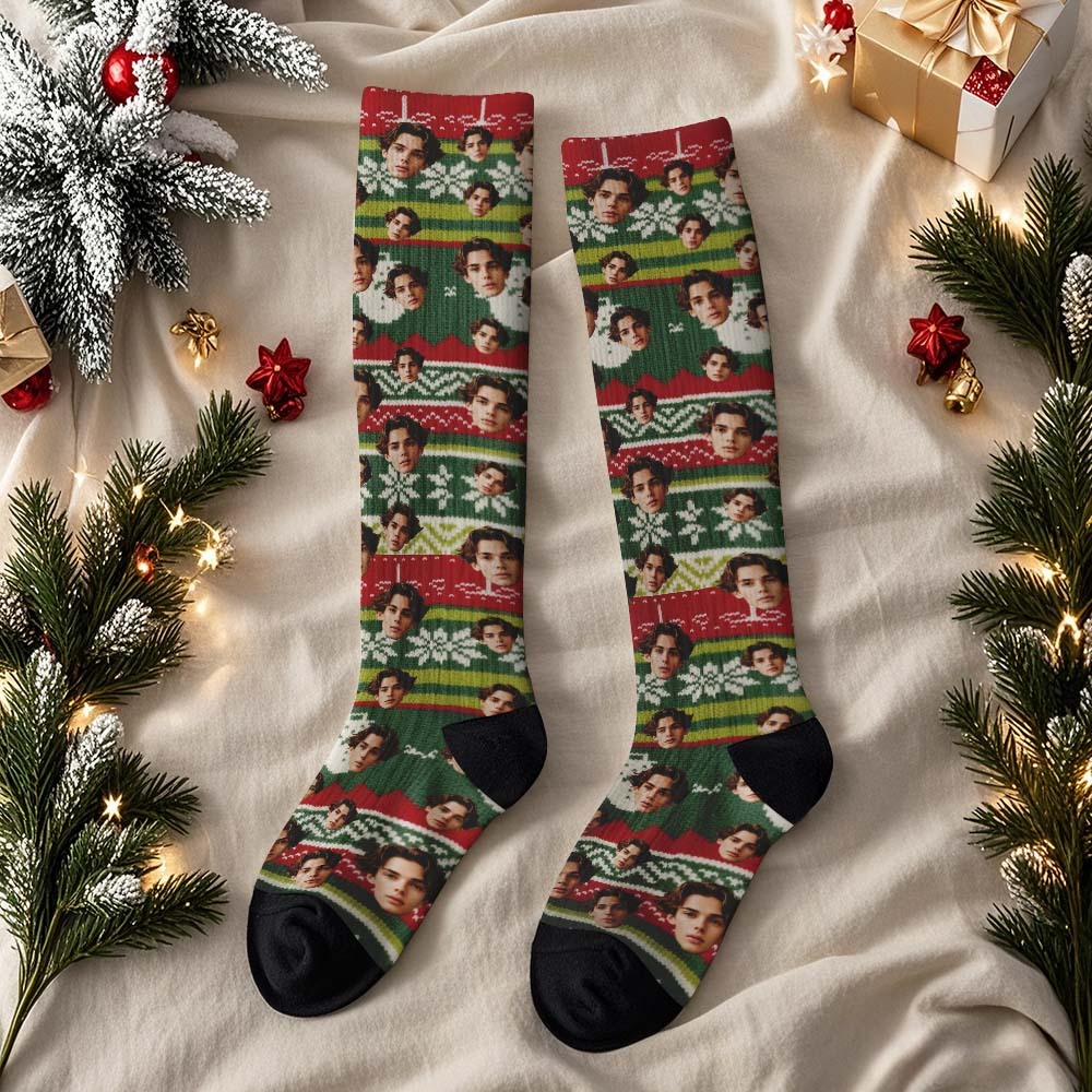 Custom Face Knee High Socks Personalized Vintage Socks Merry Christmas for Lover Christmas Gifts - myfacesockseu