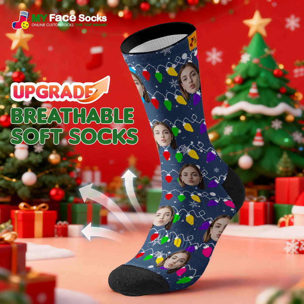 Custom Multicolor Christmas Light Socks Personalized Socks  Perfect Family Holiday Gift Christmas Socks Gift - myfacesockseu