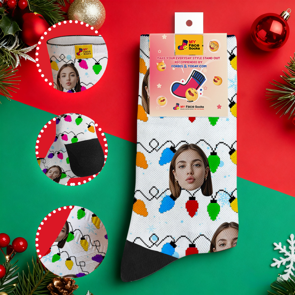 Custom Multicolor Christmas Light Socks Personalized Socks  Perfect Family Holiday Gift Christmas Socks Gift - myfacesockseu