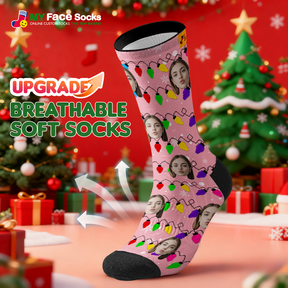 Custom Multicolor Christmas Light Socks Personalized Socks  Perfect Family Holiday Gift Christmas Socks Gift - myfacesockseu