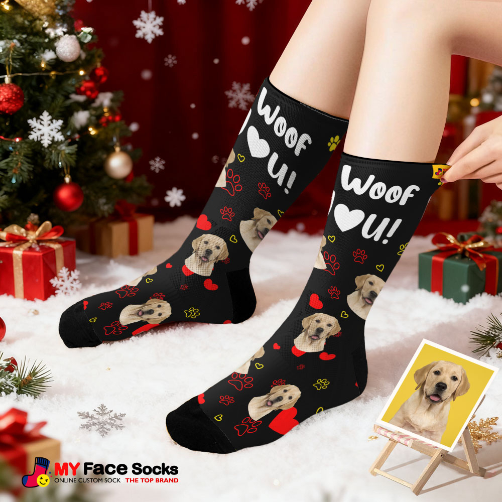 Personalized Pet Dog Theme Socks Christmas Socks Custom I Love You Socks Pet Lover Santa Socks Gift - myfacesockseu