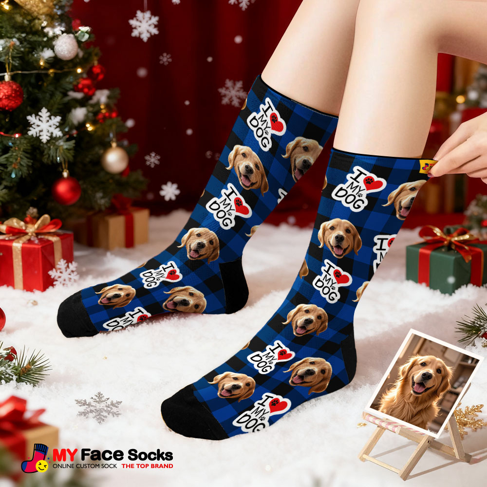 Personalized Pet Dog Theme Socks Christmas Socks Custom I Love You Socks Pet Lover Santa Socks Gift - myfacesockseu