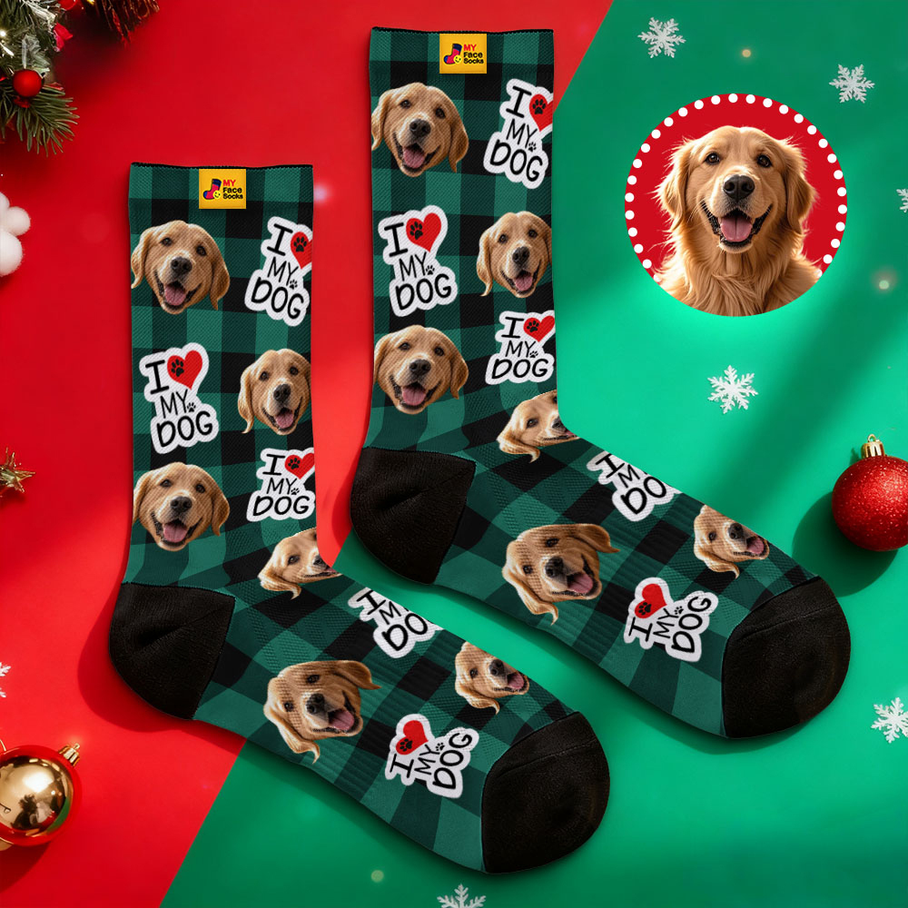 Personalized Pet Dog Theme Socks Christmas Socks Custom I Love You Socks Pet Lover Santa Socks Gift - myfacesockseu