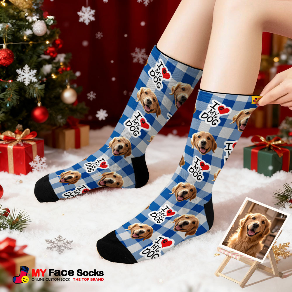 Personalized Pet Dog Theme Socks Christmas Socks Custom I Love You Socks Pet Lover Santa Socks Gift - myfacesockseu