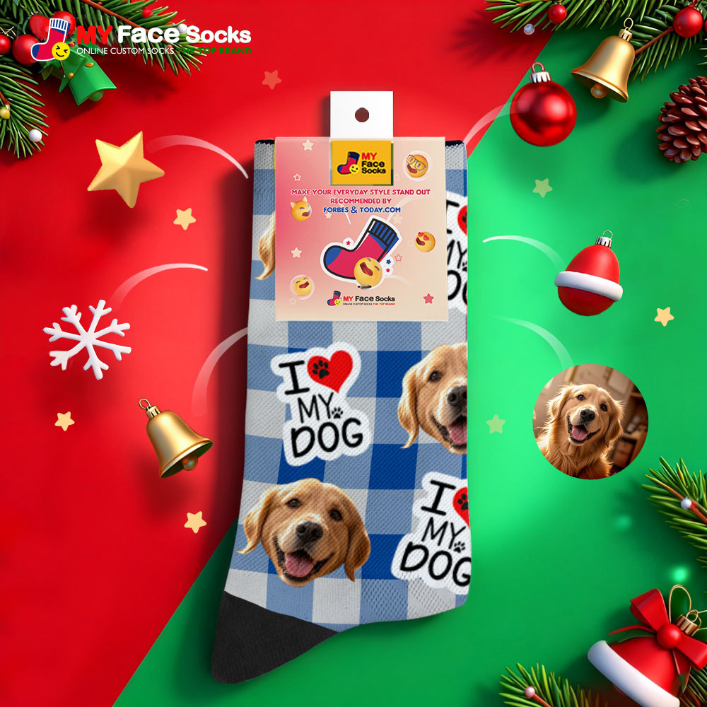 Personalized Pet Dog Theme Socks Christmas Socks Custom I Love You Socks Pet Lover Santa Socks Gift - myfacesockseu