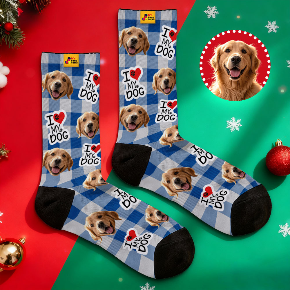 Personalized Pet Dog Theme Socks Christmas Socks Custom I Love You Socks Pet Lover Santa Socks Gift - myfacesockseu