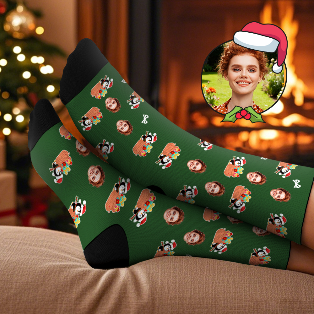 Custom Christmas Tree Socks Personalized Face Socks Santa Gift For Family - myfacesockseu