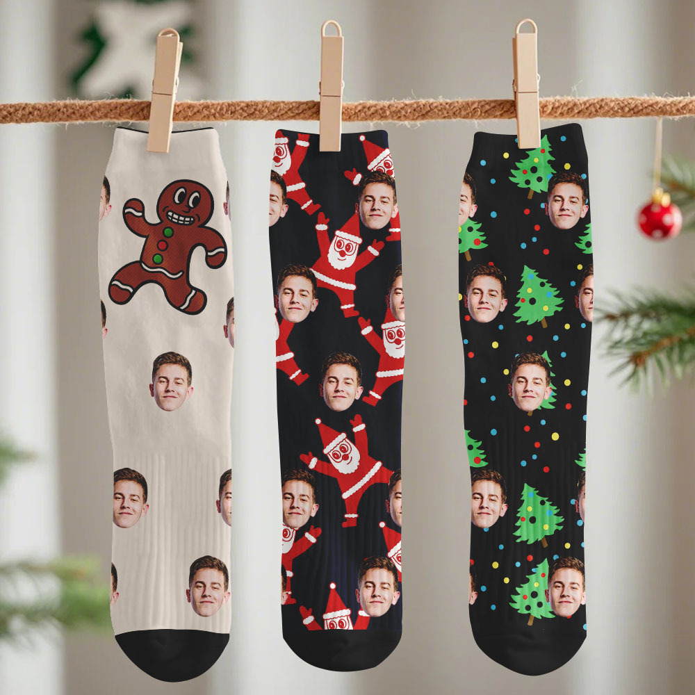 Personalized Funny Christmas Themed Socks Custom Face Socks Santa Socks Gift - myfacesockseu