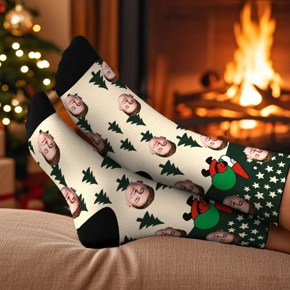 Personalized Funny Christmas Themed Socks Custom Face Socks Santa Socks Gift - myfacesockseu