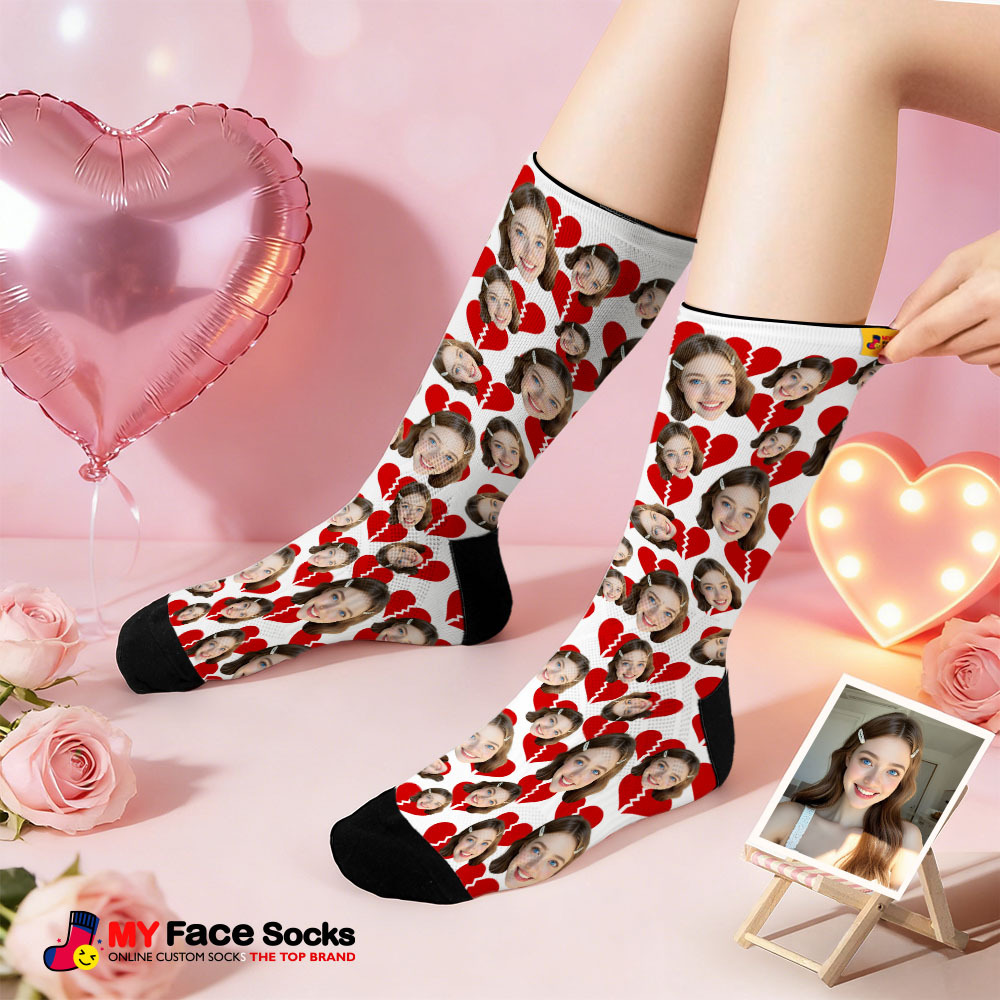 Personalized Red Lips Face Socks Valentine Themed Socks Custom Face Socks Couple Gift - myfacesockseu