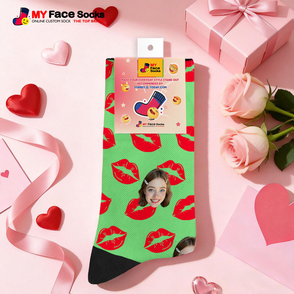 Custom Black Heart Face Socks Personalized Valentine Day Socks with Photo Cute Heart Pattern Couple Gift - myfacesockseu