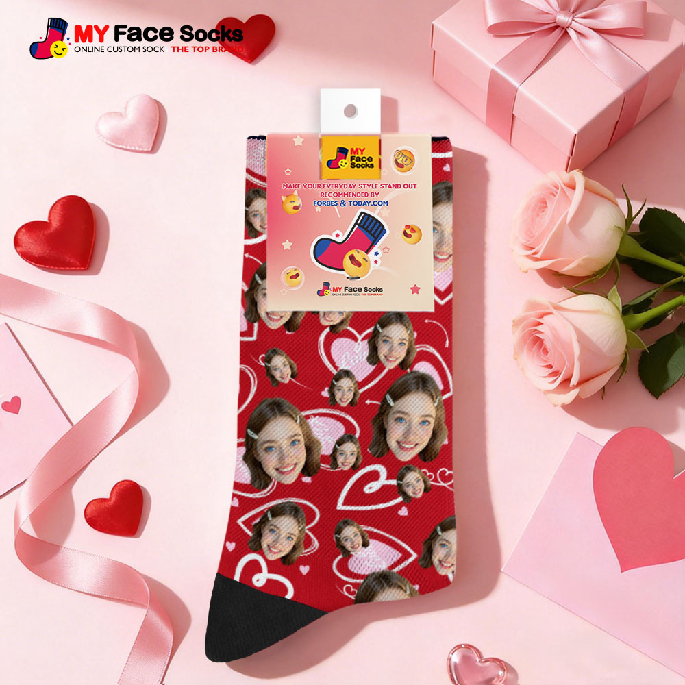 Custom Heart Face Socks Personalized Photo Valentine’s Day Couple Gift - myfacesockseu
