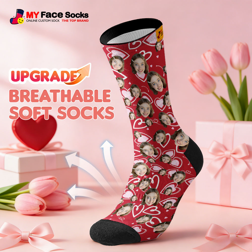 Custom Heart Face Socks Personalized Photo Valentine’s Day Couple Gift - myfacesockseu
