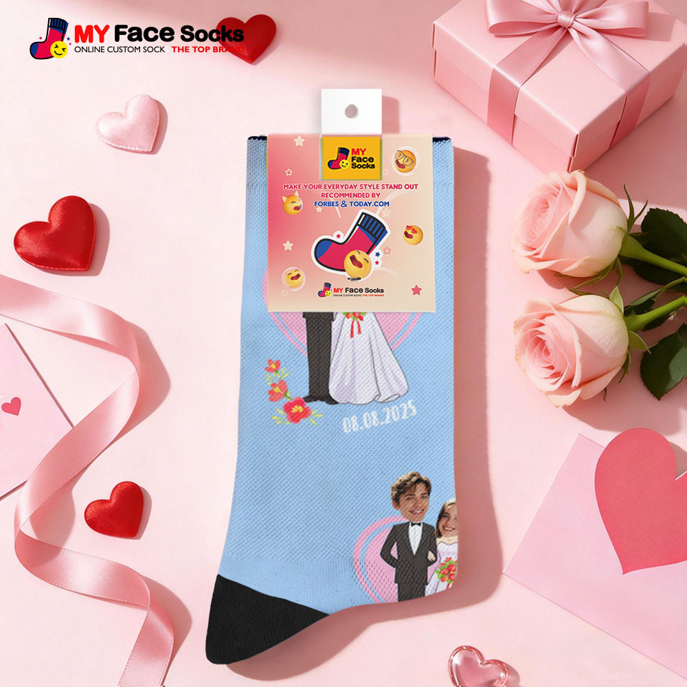 Custom Wedding Theme Black Face Socks Personalized Couple Name Valentine Day Socks with Photo Cute Couple Gift - myfacesockseu