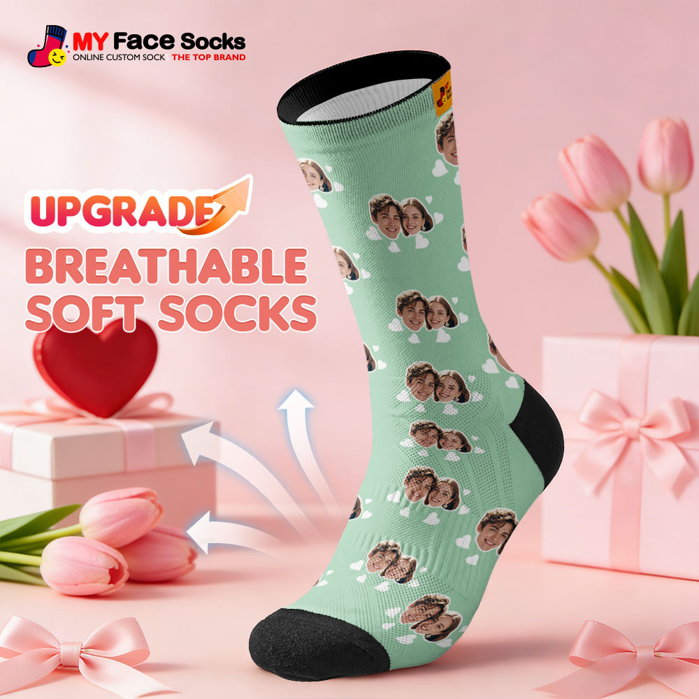 Custom Couple Theme Heart Face Socks Personalized Couple Valentine Day Socks with Photo Cute Couple Gift - myfacesockseu