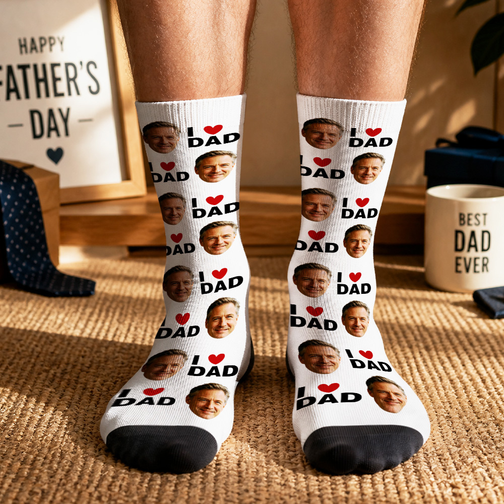 Personalized Dad Socks, Gift For Dad, I Love Dad Socks, Grandpa Gift, Father's Day, Custom Face Socks, Best Dad Ever - myfacesockseu