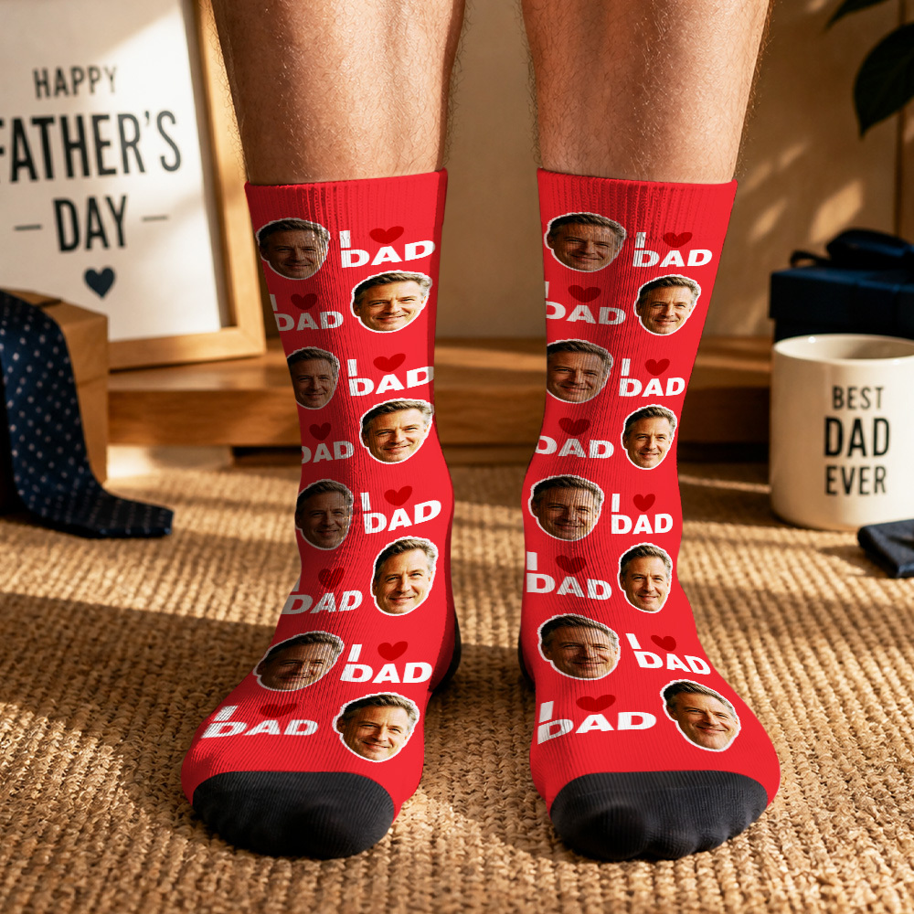 Personalized Dad Socks, Gift For Dad, I Love Dad Socks, Grandpa Gift, Father's Day, Custom Face Socks, Best Dad Ever - myfacesockseu