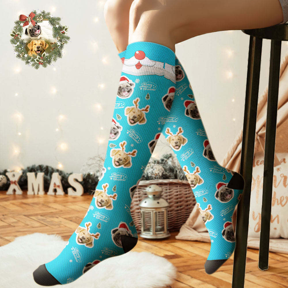 Custom Knee High Socks Personalized Face Socks Merry Christmas Dog Face for Pet Lover - MyFaceSocksEU