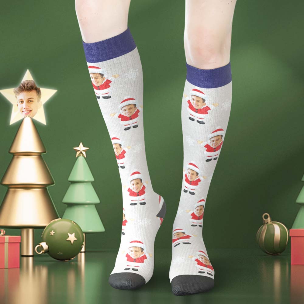 Custom Face Knee High Socks Personalised Photo Socks Snow Gnome Christmas Gifts - MyFaceSocksEU