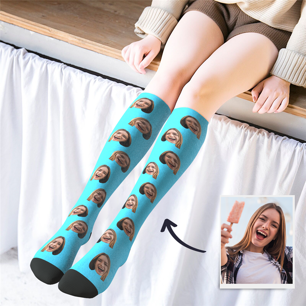 Custom Photo Knee High Socks Colorful With Your Text - FaceSocksEU