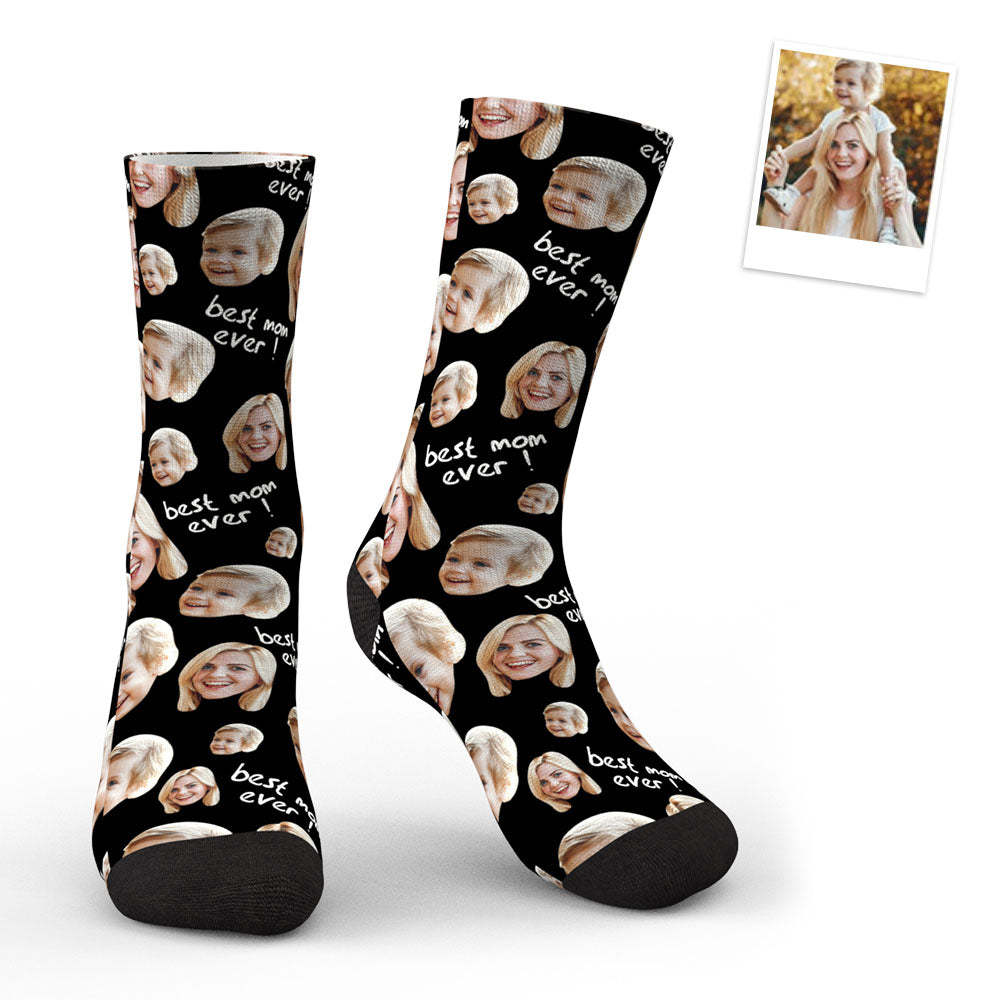 3D Preview Custom Photo Socks Gifts For Mother Best Mom Ever - MyFaceSocksEU