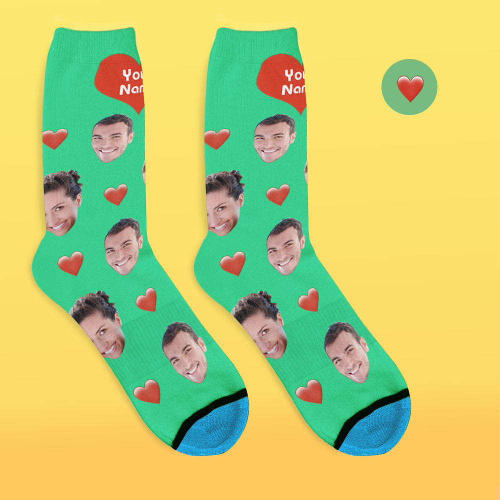 Custom 3D Digital Printed Face Socks Add Pictures and Name - Heart