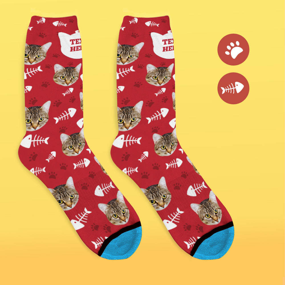 Custom 3D Digital Printed Face Socks Add Pictures and Name - Cat