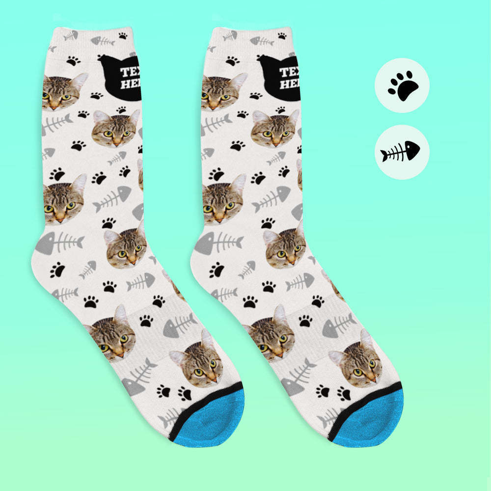 Custom 3D Digital Printed Face Socks Add Pictures and Name - Cat