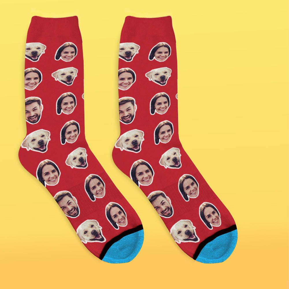 Custom 3D Digital Printed Face Socks Add Pictures and Name - Two Faces