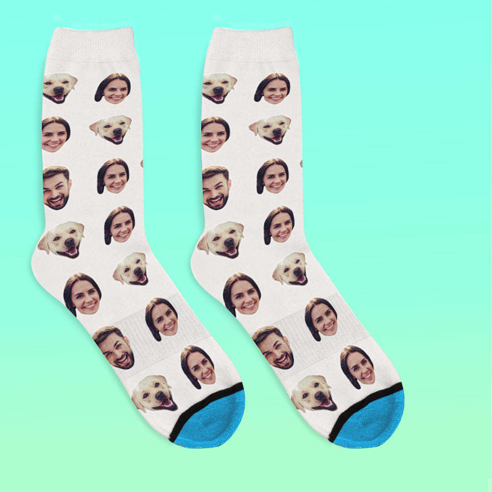 Custom 3D Digital Printed Face Socks Add Pictures and Name - Two Faces