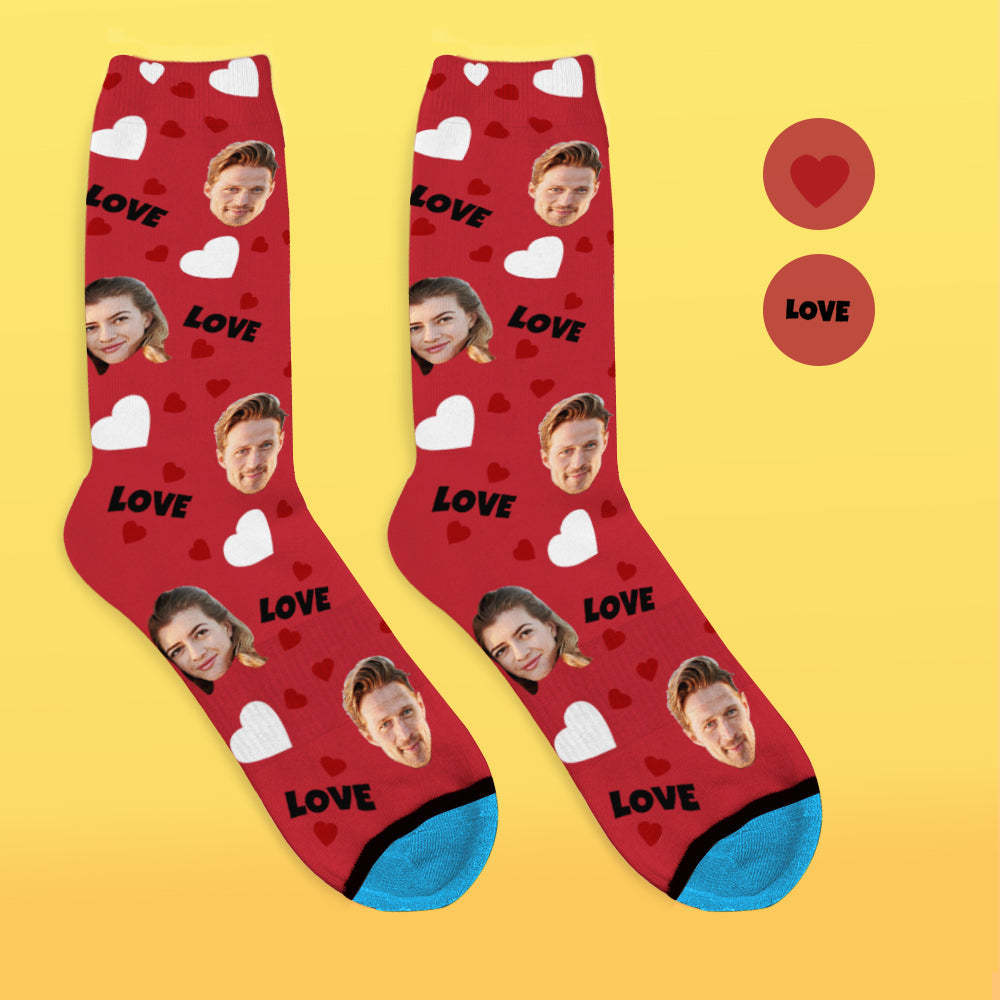 Custom 3D Digital Printed Face Socks Add Pictures and Name - Love