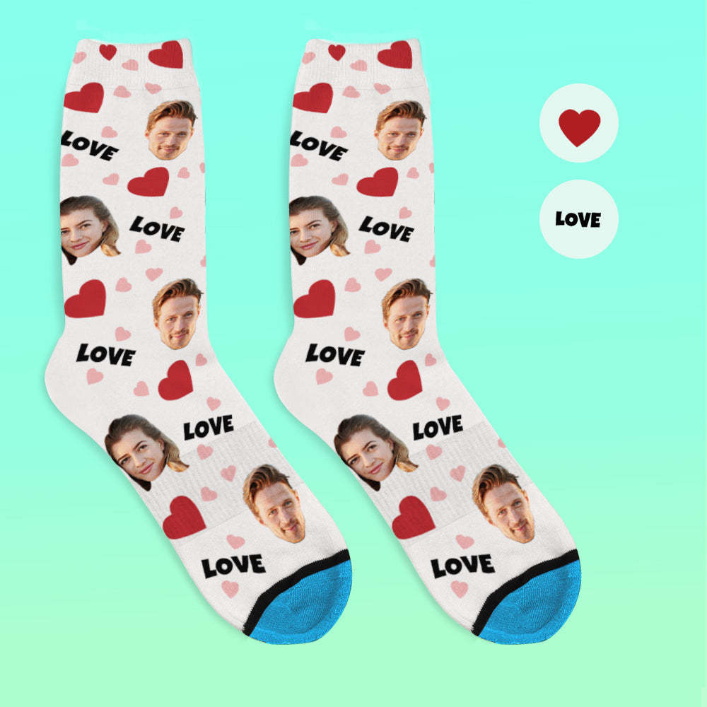 Custom 3D Digital Printed Face Socks Add Pictures and Name - Love