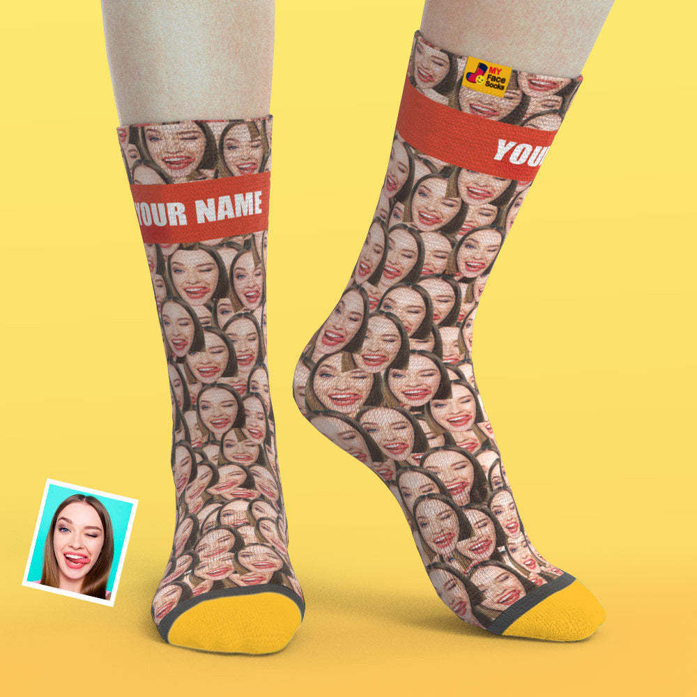 Custom 3D Digital Printed Socks My Face Socks Add Pictures and Name - Face Mash