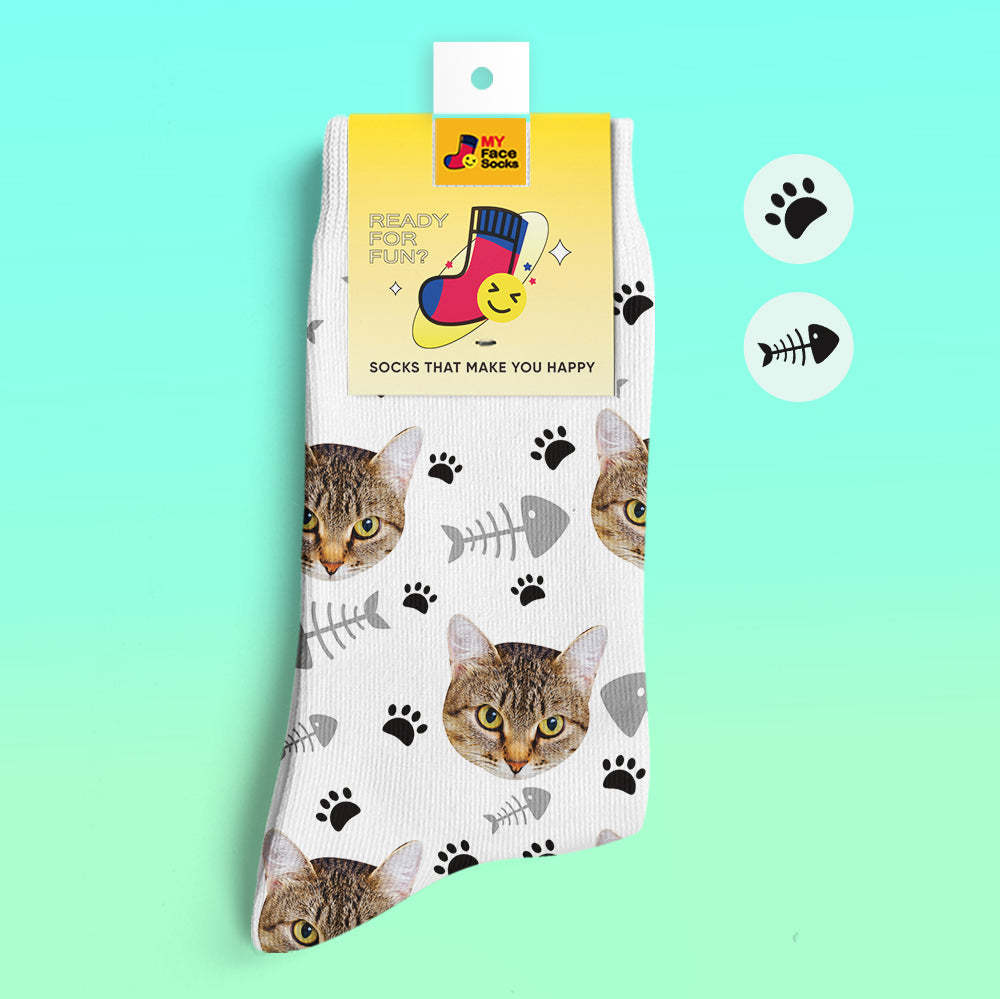 Custom 3D Digital Printed Socks My Face Socks Add Pictures and Name - Cat