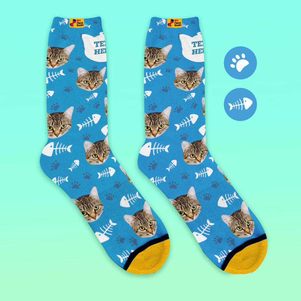 Custom 3D Digital Printed Socks My Face Socks Add Pictures and Name - Cat