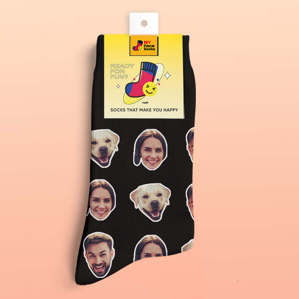 Custom 3D Digital Printed Socks My Face Socks Add Pictures and Name - Two Faces