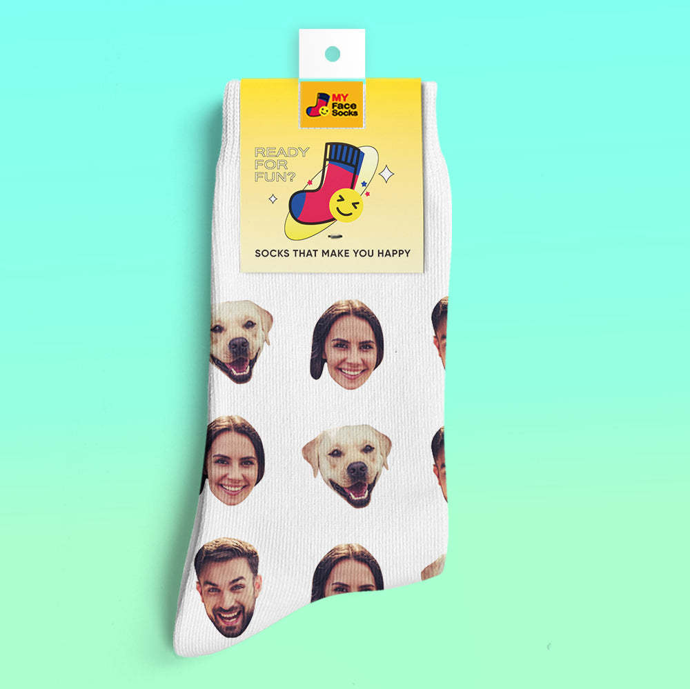 Custom 3D Preview Socks My Face Socks Add Pictures and Name - Two Faces - MyFaceSocksEU