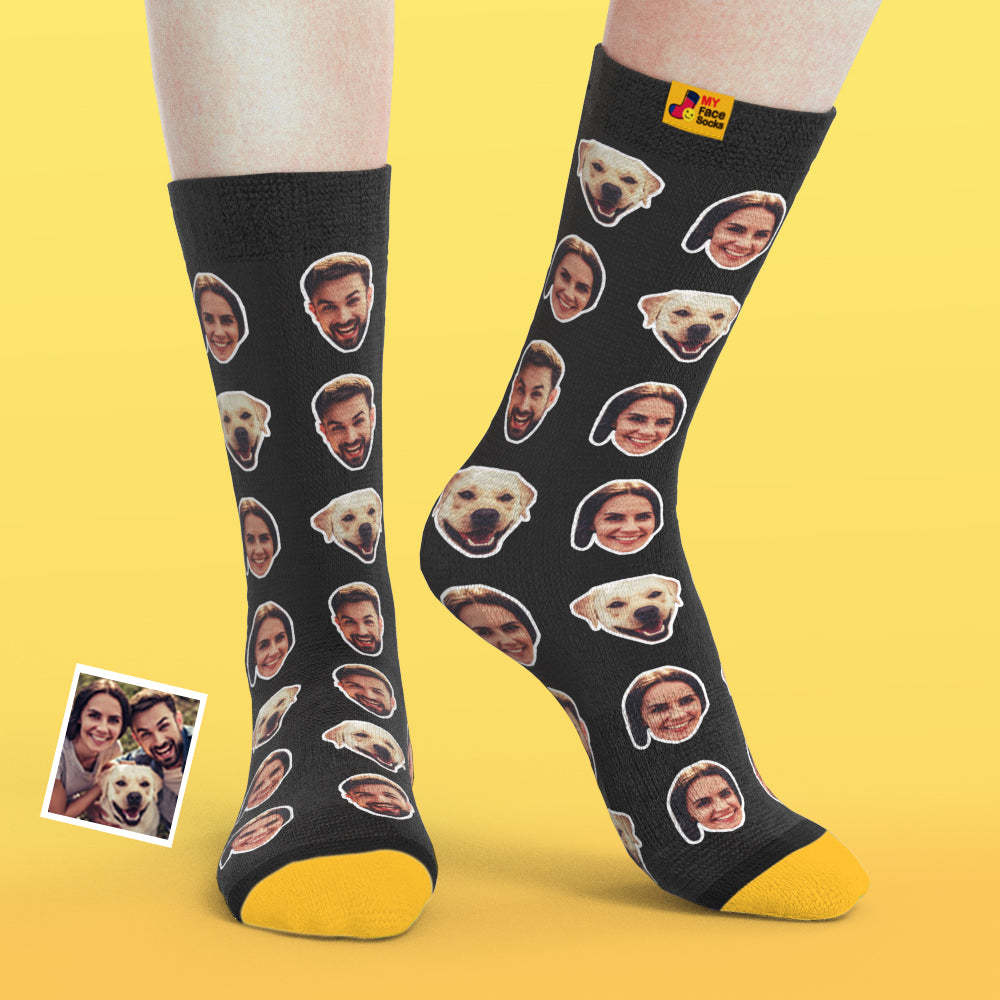 Custom 3D Preview Socks My Face Socks Add Pictures and Name - Two Faces - MyFaceSocksEU