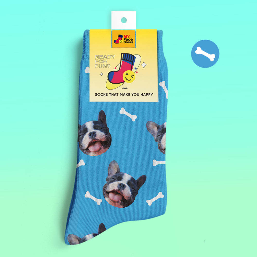 Custom 3D Digital Printed Socks My Face Socks Add Pictures and Name - Bones