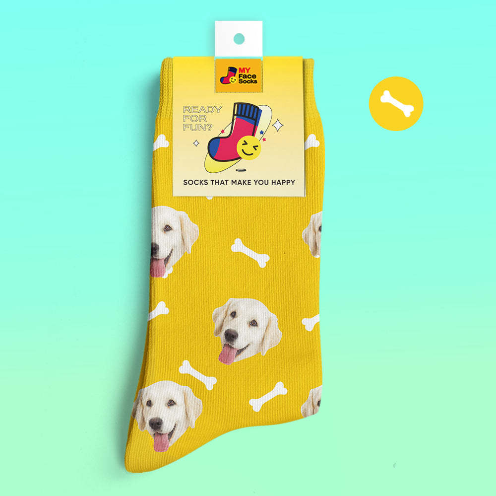 Custom 3D Digital Printed Socks My Face Socks Add Pictures and Name - Dog Bones