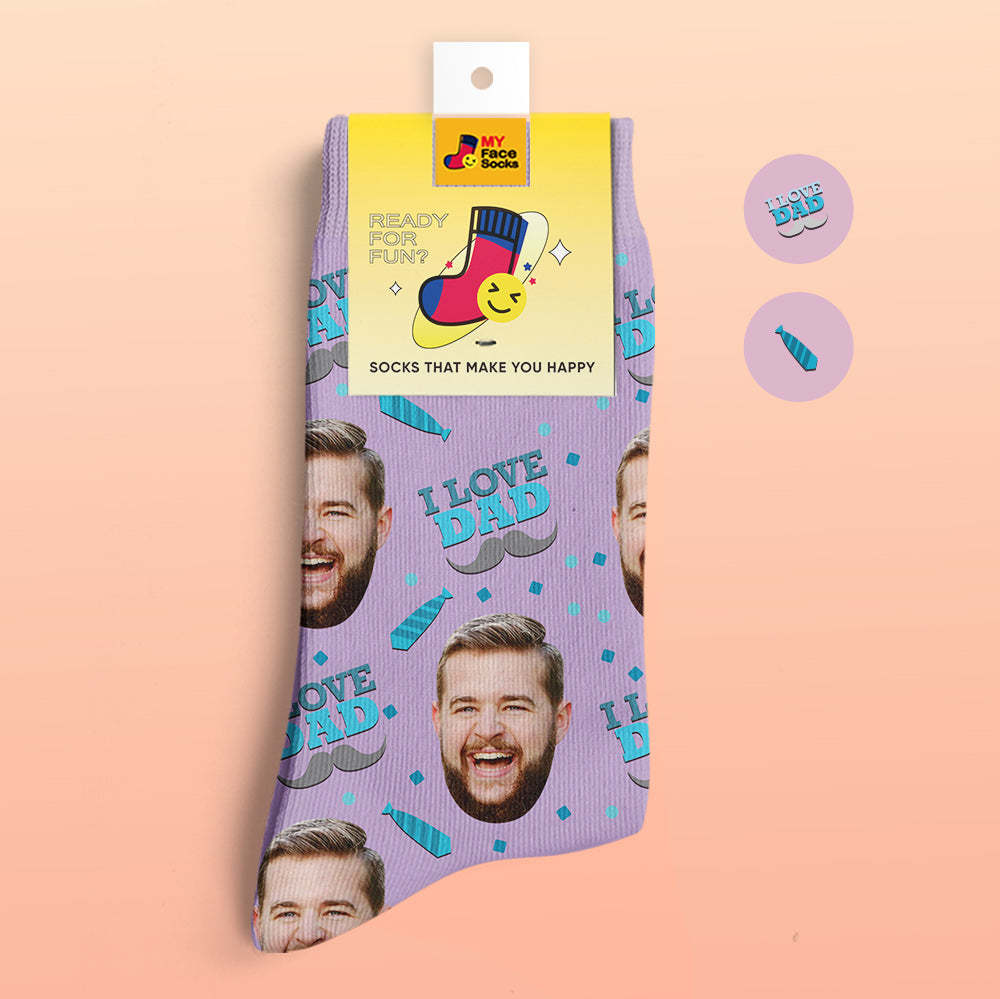 Custom 3D Preview Socks My Face Socks Add Pictures and Name - I Love Dad - MyFaceSocksEU
