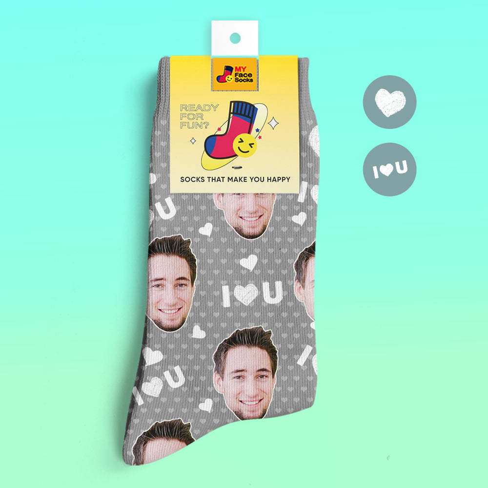 Custom 3D Preview Socks My Face Socks Add Pictures and Name - I Love You - MyFaceSocksEU