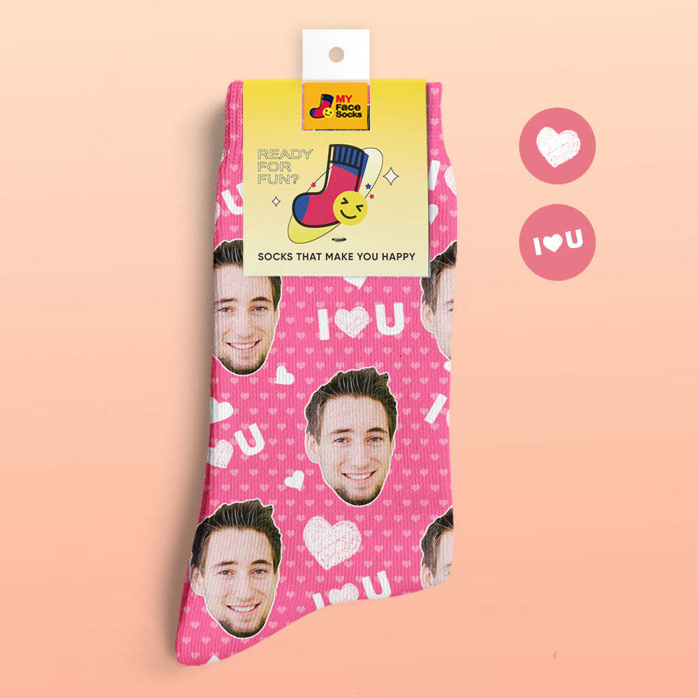 Custom 3D Preview Socks My Face Socks Add Pictures and Name - I Love You - MyFaceSocksEU