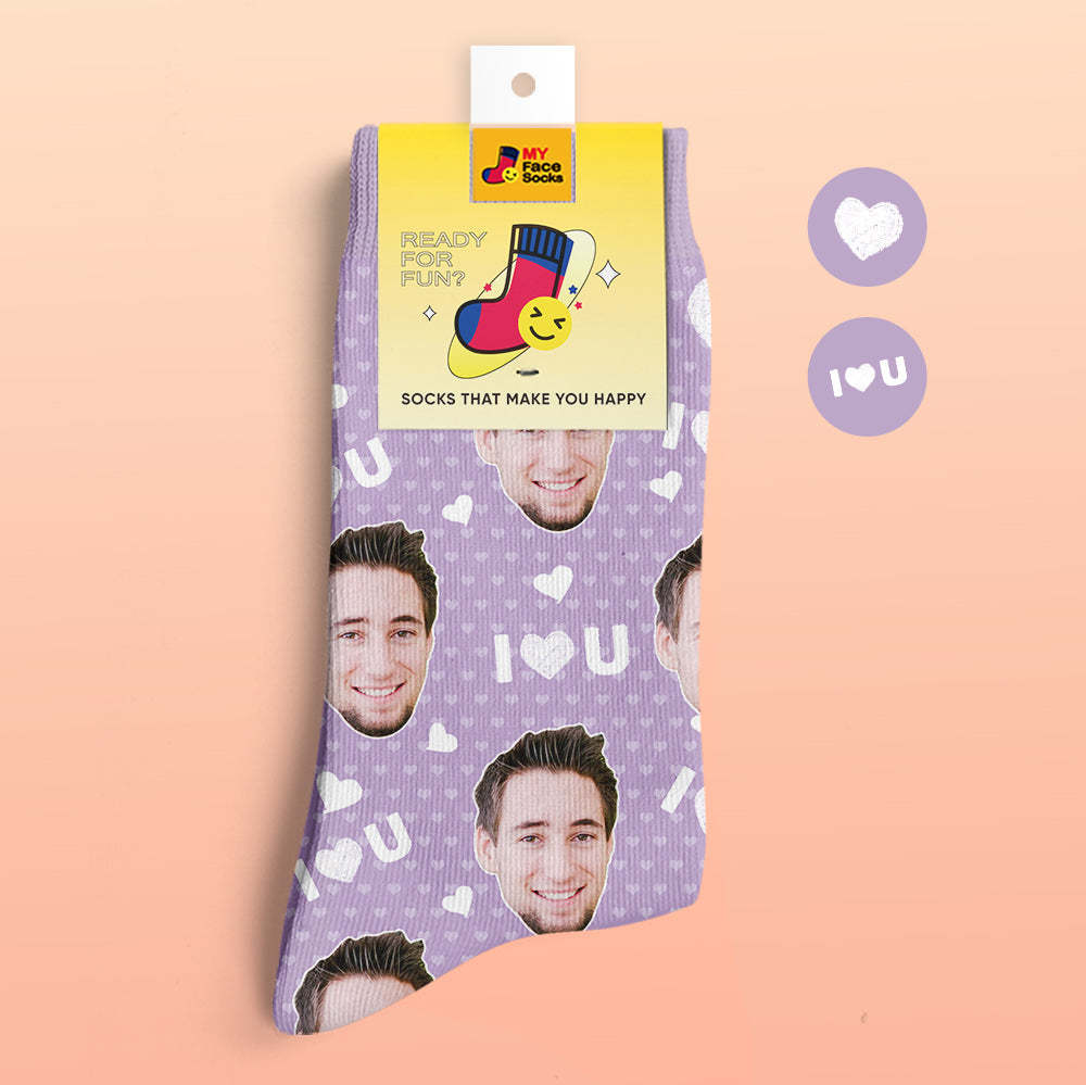 Custom 3D Digital Printed Socks My Face Socks Add Pictures and Name - I Love You