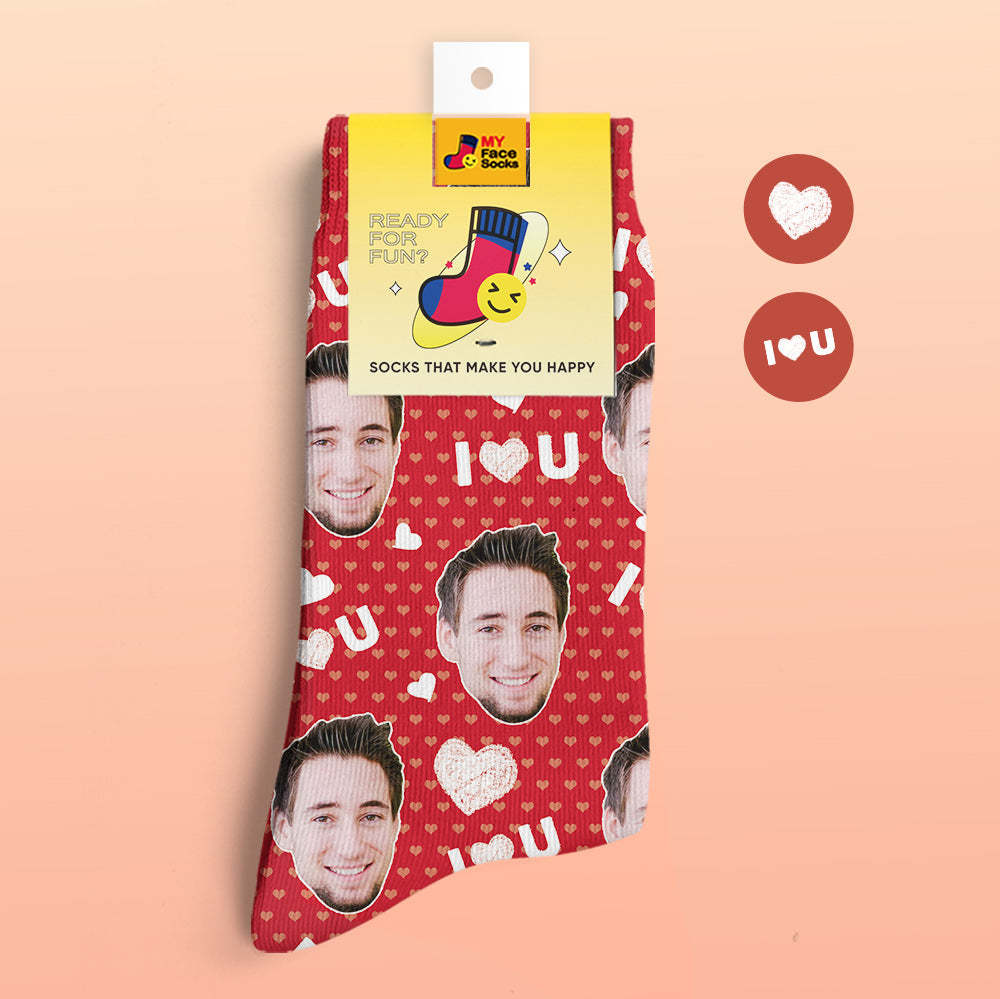 Custom 3D Preview Socks My Face Socks Add Pictures and Name - I Love You - MyFaceSocksEU