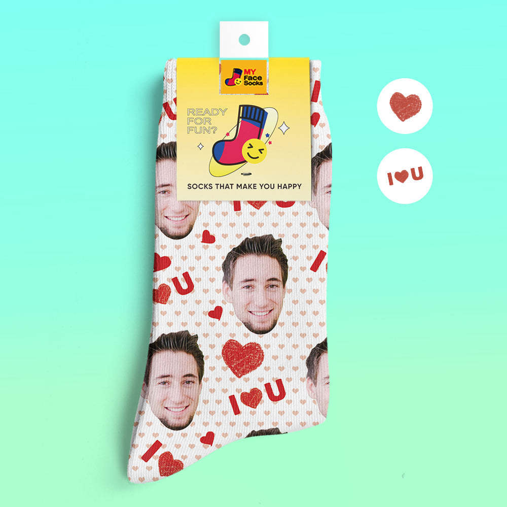 Custom 3D Digital Printed Socks My Face Socks Add Pictures and Name - I Love You