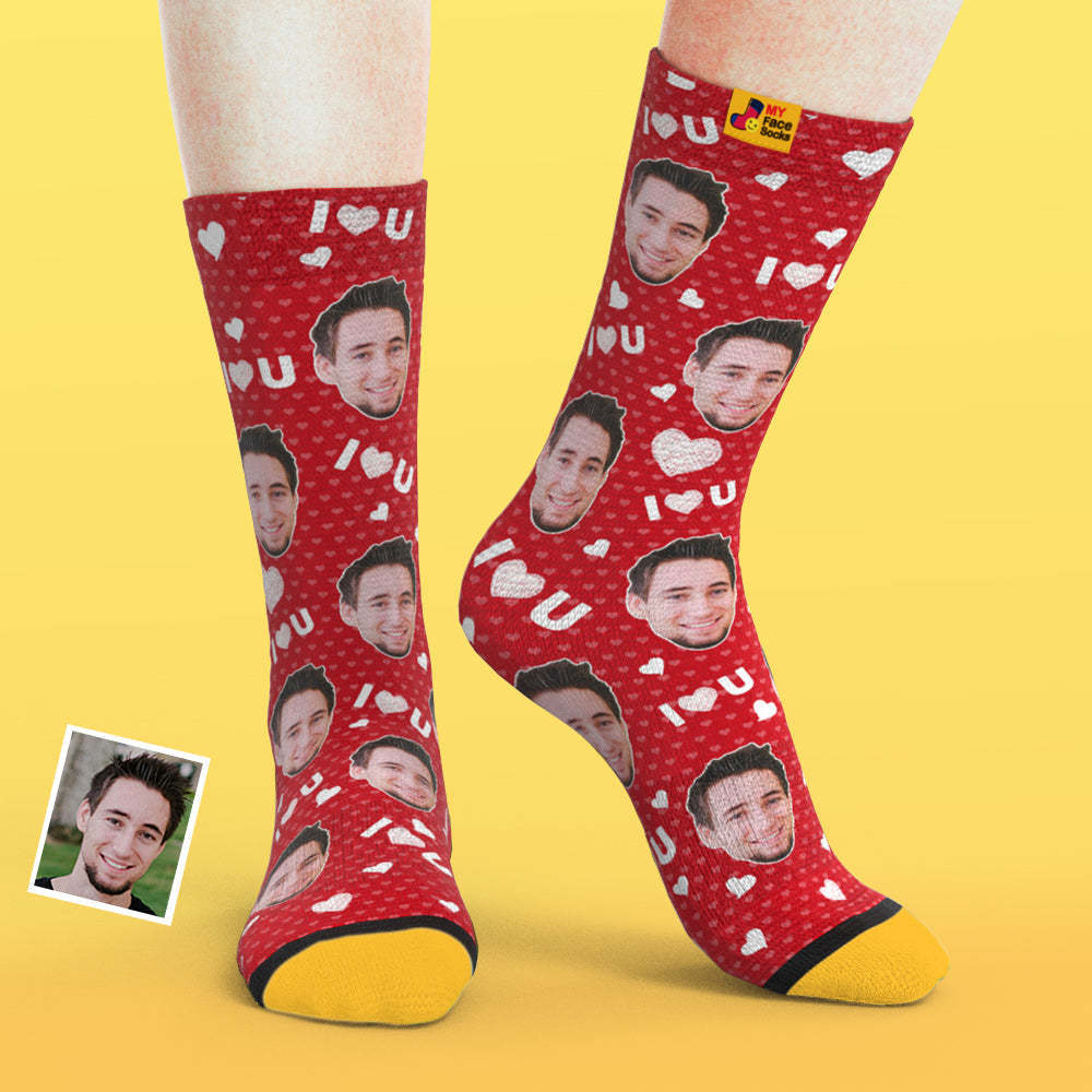Custom 3D Preview Socks My Face Socks Add Pictures and Name - I Love You - MyFaceSocksEU