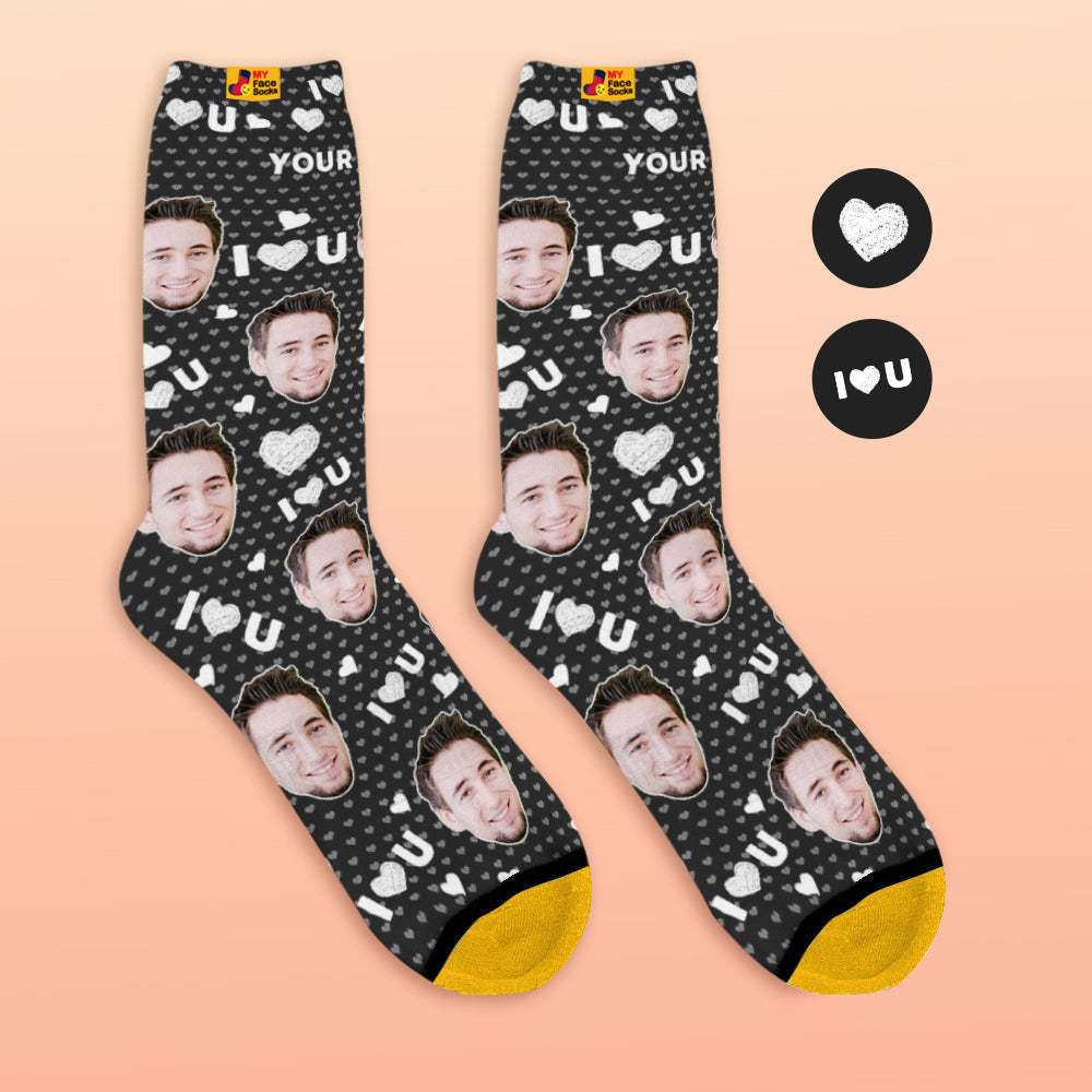 Custom 3D Preview Socks My Face Socks Add Pictures and Name - I Love You - MyFaceSocksEU