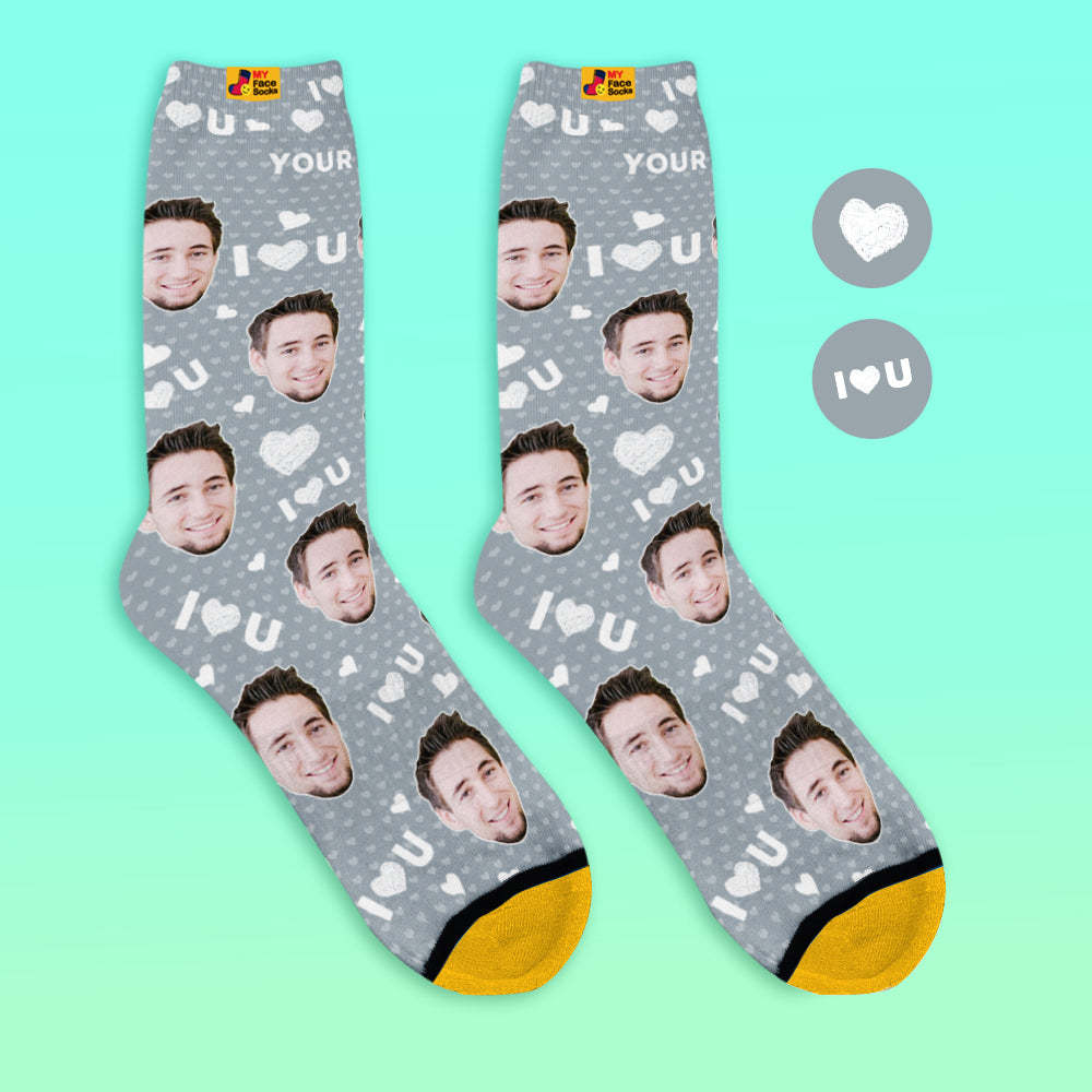 Custom 3D Preview Socks My Face Socks Add Pictures and Name - I Love You - MyFaceSocksEU
