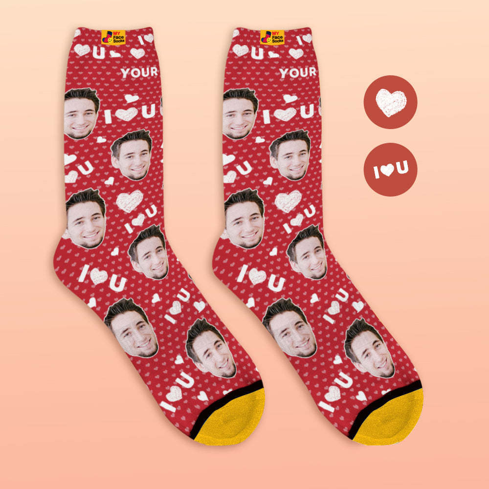 Custom 3D Digital Printed Socks My Face Socks Add Pictures and Name - I Love You